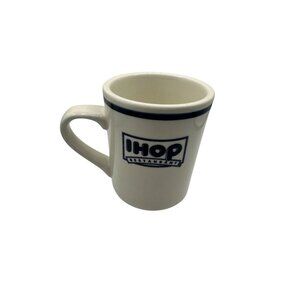 IHOP Restaurant Ceramic Coffee Mug By Deco 10 Oz White & Navy Collectible Vintag